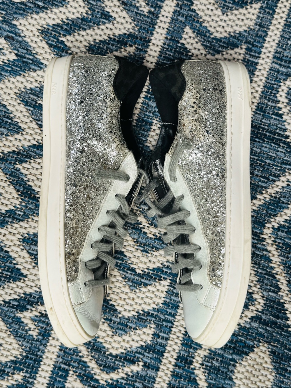 P448 Silver Glitter Leather Sneakers - EU 38 - Picture 2 of 6